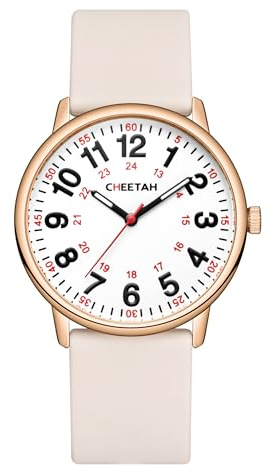 CHEETAH Armbanduhr Damen mit präzisem Quarzuhrwerk: Damenuhr mit Leuchtzeigern & Sekundenzeiger - 3ATM Wasserdicht Damenuhr mit Weichem Silikonarmband - Einfach Ablesbare Geschenk Uhr für Frauen