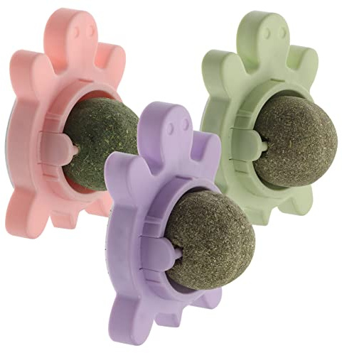 ibasenice 3piezas Juguetes para Gatos De Hierba Gatera Bolas Giratorias para Interior Balones De Masticación para Gatos Color Verde Morado y Rosa Planta De Hierba Gatera
