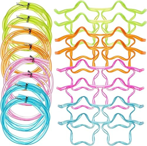 Strohhalm Brille, Neuheit Brille Strohhalm, Flexible Mehrfarbige Strohhalme, Crazy Fun Loop Strohhalme, Brillengestell in Sternform, Wiederverwendbare, 4 Farben,12 pcs