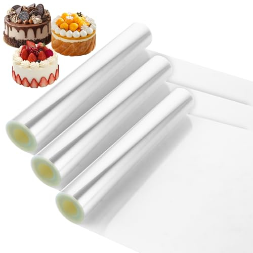 LDXDRU Pellicola per bordi per torte, 3 rotoli da 30 cm x 10 m, riutilizzabile, 10 m, spessore spesso, trasparente, per decorazioni di torte, cioccolato, mousse