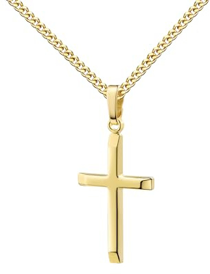 JEVELION Damen Anhänger 333 Gold 8 Karat Gelbgold Kreuzanhänger Echtgold mit abgeflachten Kanten. Kreuz mit Halskette oder ohne Kette wählbar