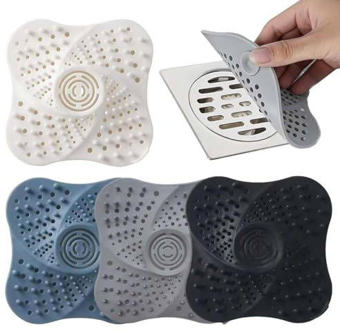 GILWUMO 4 Pezzi di Filtri di Scarico, Acchiappacapelli, Filtri di Scarico in Silicone per la Cucina, Adatto per Lavandini da Cucina e da Bagno (Blu, Bianco, Nero, Grigio)