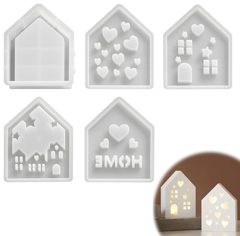 5PCS Silikon Haus DIY Kerzenformen Set, silikonformen gießformen | flexible silikonformen gießformen für kreative Kerzen, silikonform weihnachten Deko Projekte, silikonformen gießformen.