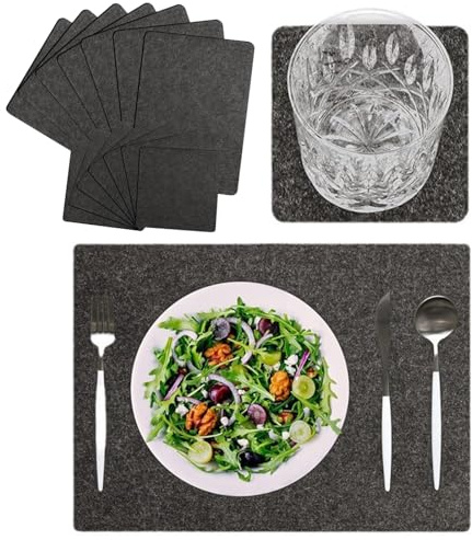 16 Set Platzsets Filz Untersetzer - 8 Stück 44x32cm Filz Tischset und 8 Stück Untersetzer, Filzmatte Tisch Platzdeckchen, Hitzebeständige rutschfeste Telleruntersetzer für Küche Speisetisch Esstisch