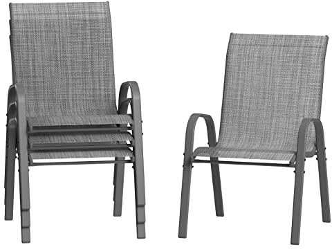 Amopatio Lot de 4 chaises de Jardin, empilables, à Dossier Haut, en textilène, pour terrasse, Balcon, résistantes aux intempéries, 60 x 72 x 96 cm, Gris