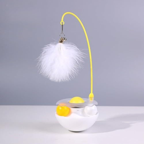 FACAIIO Gobelet interactif pour chat avec herbe à chat et balle cloche pour jeu à 360°, dessus plume remplaçable, ABS résistant aux rayures, bleu