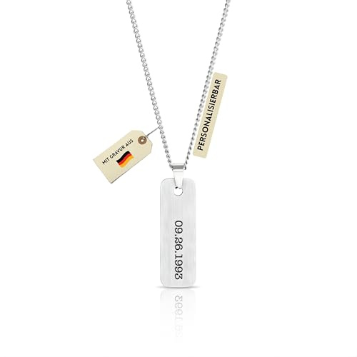 Made by Nami Personalisierte Kette mit Dog Tag Anhänger Namenskette 45 + 5 cm aus 316L Edelstahl Personalisierte Geschenke Frauen Halskette mit Namen, Symbol oder Wunschgravur