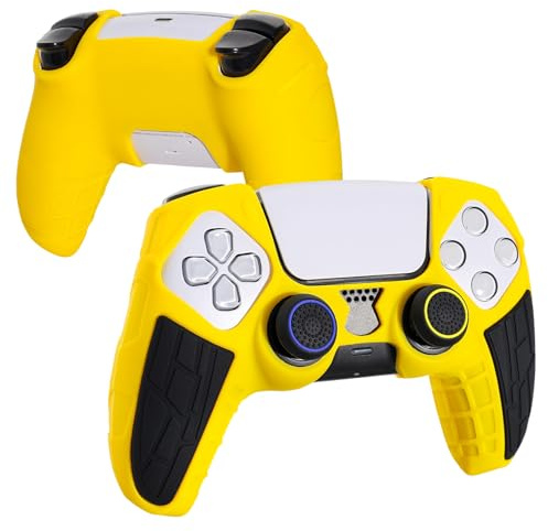 DLseego Protective Cover Case Compatible with PS5 Controller,Anti-Slip Silicone Soft Shell,Ergonomic Handle Protector Skin for PS5 Controller with 4PCS Thumb Stick Caps,Yellow