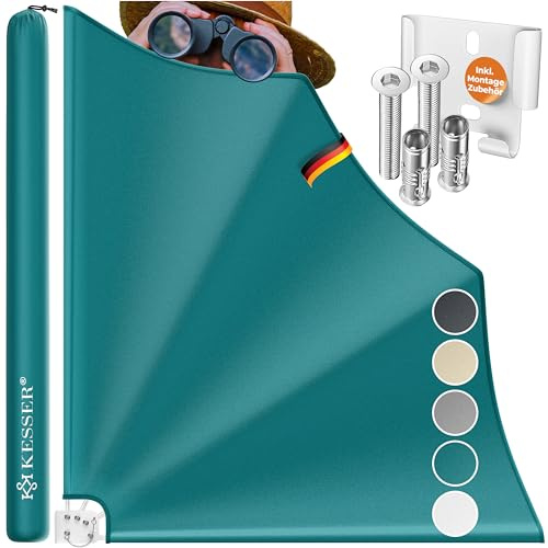 KESSER® Balkonfächer klappbar mit Wandhalterung | 140x140cm | Sichtschutz Balkon Windschutz | Balkonsichtschutz | Seitenmarkise | witterungsbeständig | inkl. Montagematerial (Petrol, ohne LED)