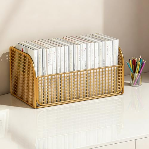 Metallgitter-Aktenhalter, Tisch-Zeitschriftenhalter, Home-Office-Organizer, Geeignet für Arbeitszimmer, Büros und Wohnzimmer(Gold,M)