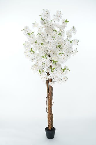Feuilles de cerisier artificielle en polyester et soie, tronc en bois véritable, différentes tailles et couleurs disponibles, pour aménagement intérieur résidentiel et commercial, nuage blanc, 180 cm
