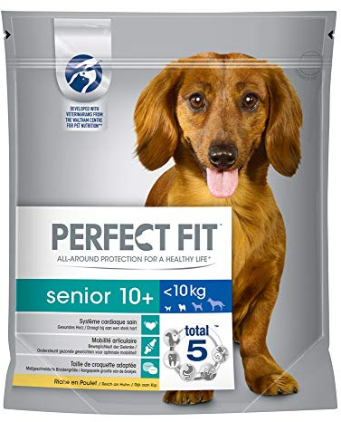 Perfect Fit Senior 10+ -Trockenfutter für ältere Hunde unter 10 kg - Reich an Huhn - Unterstützt die Vitalität von kleinen Hunden – 4 x 1.4 kg