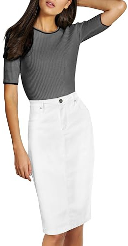 Lexi Womens Stretch Pencil Skirts with Functional Pockets, A Line & Destructed Mini Denim Skirts SKS19411 NB White 12