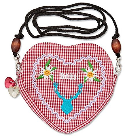 Edelweiss Trachten Tasche Oktoberfest Dirndl Herzform abnehmbarem Langer Kordel Mausi Hirschkopf Rot