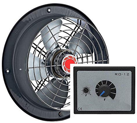 Uzman-Versand 200mm Industrie Wandventilator mit 500 Watt DREHZAHLREGLER Axial Radial Ventilator Gebläse Lüfter Motor Wandgebläse Wandlüfter Fensterlüfter Fensterventilator Metallventilator