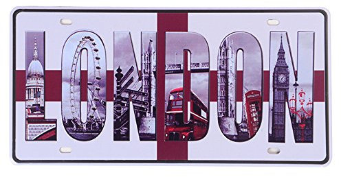 Eureya Placa de matrícula de coche LONDON para casa/cafetería/bar/restaurante/exposición, decoración de pared vintage 15,2 x 30,4 cm