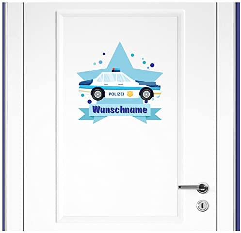 Samunshi® Polizeiauto Wandtattoo Türschild mit Name personalisierbar Kinderzimmer Türaufkleber Baby Wandaufkleber - 110x95cm mehrfarbig
