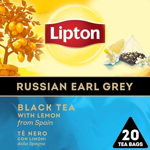 Lipton Russian Earl Grey Pyramid Luxury Tea Bags with Real Tea Leaves 12 Boxes IMPORTED