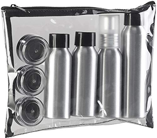 Sichler Beauty Reisebehälter Kosmetik: Reise-Reißverschluss-Tasche mit 7 Alu-Behältern fürs Reisegepäck (Reise Kosmetik Behälter, Reiseflaschen Set, Dose)