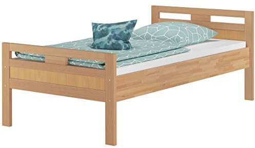 Erst-Holz®Massivholzbett Seniorenbett Buche Natur 90x200 Einzelbett Hohes Bett mit Rollrost 60.74-09FL