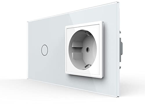 LIVOLO Touch Dimmer und Steckdose mit Glasrahmen Dimmerlichtschalter VL-C701D/C7C1EU-11-A Weiß