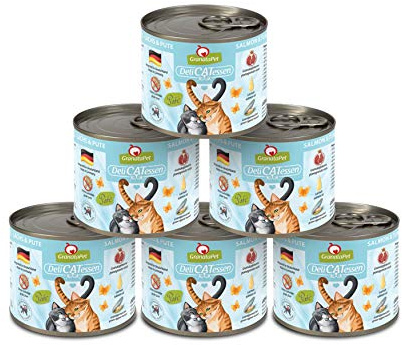 GranataPet Delicatessen salmone e tacchino, 6 x 200 g, cibo umido per gatti, cibo per gatti per buongustai, cibo senza cereali e senza zuccheri