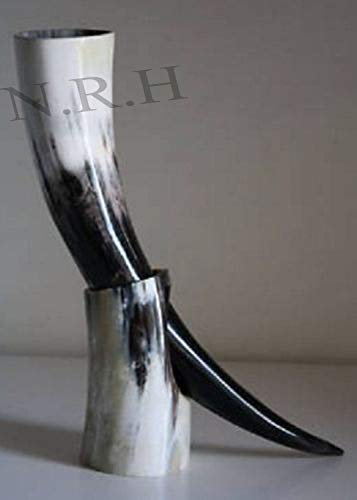 Nautical Replica Hub Medieval Antique Viking Norwegian Drinking Beer Horn Tankard Wine Mead Mug with Horn Stand