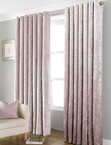 Olivia Rocco Blackout Crushed Velvet Curtains Eyelet Fully Lined Thermal Curtain Pair, 46 (Width) x 54 (Drop) Blush Pink