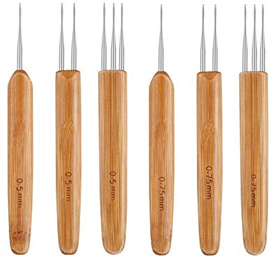 Zasiene Dreadlocks-Häkelnadeln Set 6 Stücke Bambusgriff Dreadlocks Häkeln Haken Werkzeug Haar Flechten Handwerk,(0,5 mm & 0,75 mm)