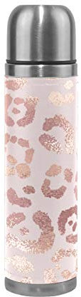 Linomo Thermosflasche Rose Gold Leopard Druck Edelstahl Wasserflasche,Isoliert Auslaufsicher, Doppelwandig Vakuumflasche für Sport Reise Camping Büro 500 ml