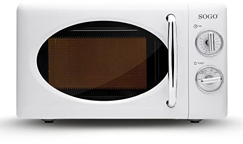 Sogo Microondas Blanco con Capacidad de 20L - Microondas 5 Potencias y Función Descongelar - Microondas 700 Watts con Temporizador 30 Minutos y Estilo Vintage - Microondas Sin Grill Plato Giratorio