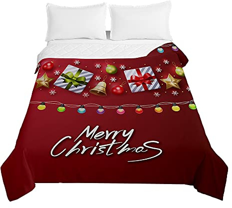 Surwin Trapuntino Natale Copriletto Trapuntato Primaverile Estivo,Stile Moderno,Trapuntino in Morbida Microfibra con Stampa 3D Leggero Coperta Letto Singolo Matrimoniale (Regalo di Natale,180x220cm)