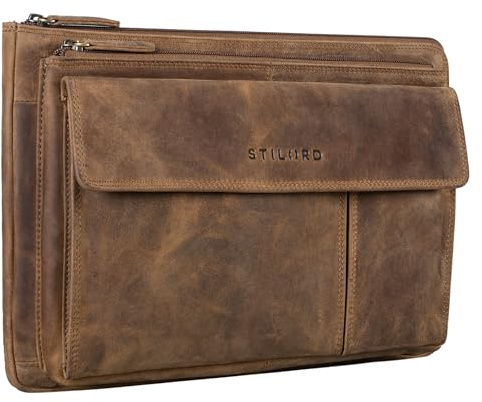STILORD Dalton arbetsmapp A4 läder konferensmapp 13,3 tum laptop sleeve dokumentväska äkta läder Farbe:Mellanbrun