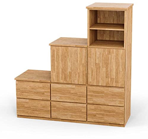 ben+camilla.com Square Massivholz Stufenregal Rechts-Anschlag | Regalwürfel-Set Dresden | 114,8 x 117,6 x 32 cm in Buche | mit Türen und Schubladen