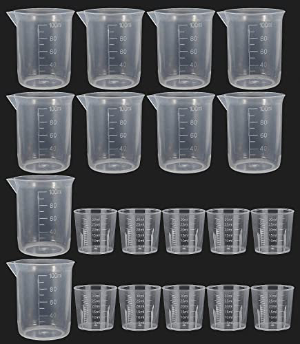 Messbecher Kunststoff,20 Stück Transparent Messbecher Set Measuring Cups Waschpulver Dosierer Labs Becher mit Skala,für Mischen Farbe labor Epoxidharz Kochen Malerei Zubehör(30ml and 100ml)