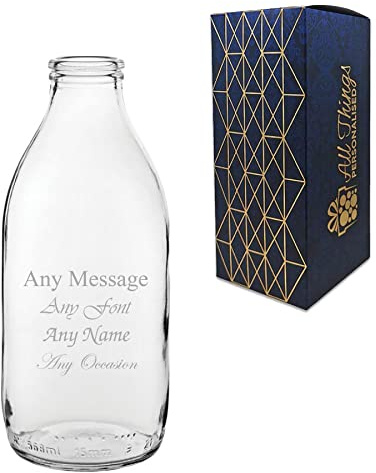 Personalised Engraved Glass Milk Bottle 20oz/591ml, Quirky Cocktail Glass, Any Message, for Any Occasion Such as Birthdays, Weddings, Christmas, Easter, Graduation, Engraved in The UK