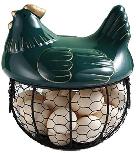 Chicken Egg Storage Basket with Ceramic Lid and Handle Egg Basket Large Wire Egg Holder Metal Mesh Container Egg Boxes for Home Countertop Kitchen,D