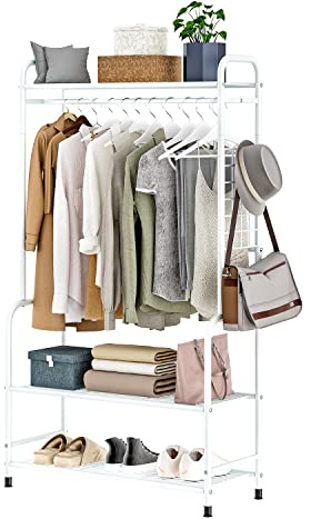 Solerconm Kleiderständer, Kleiderständer, Kleiderschrank, Kleiderschrank, mit Rollen, für Schlafzimmer, Aufbewahrungsregal, Garderobe, Garderobe, Weiß