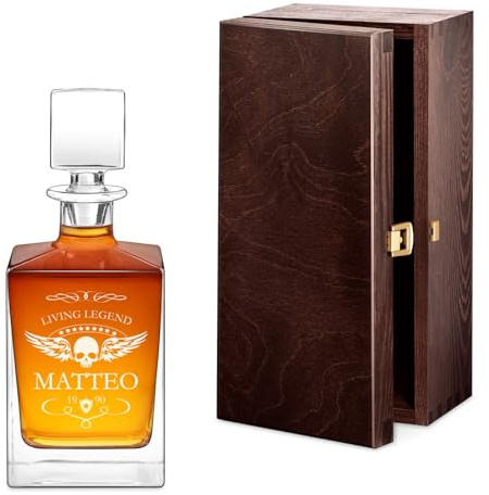 Maverton Decanter per whiskey e bourbon da 810 ml, incisione personalizzata | Caraffa vetro per whisky, Bottiglia per festa del papà o compleanno, pensiero speciale per uomo, living legend