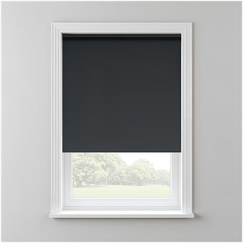 Thermal Blackout Roller Blinds for Window UV Protection Easy Fit Home Office Black out Blind for Bedroom, Trimmable Child Safe Dark Grey, 60cm Width x 165cm Drop