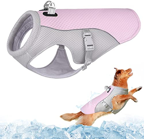 Dolahovy Dog Cooling Vest Harness,Breathable Mesh Dog Cool Jacket Adjustable Summer Dog Coat Reflective Safety Ice Clothes for Large Medium Small Dogs Walking Outdoor, Pink