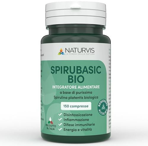 NATURVIS SPIRUBASIC BIO, Spirulina Purissima, Biologica - COLTIVATA IN ITALIA - 150 compresse – Fonte naturale di Amminoacidi Essenziali, Vitamine, Omega 3, Sali Minerali