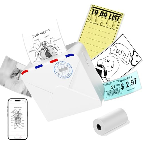 Omezizy Mini Drucker für Smartphone-M02S Plottermaschine Bluetooth Sticker Drucker,Minidrucker für Notizen,Tagebücher,DIY-Projekte,Geschenke,Print Pod für Schule/Büro/Weihnachten