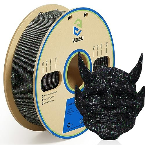 YOUSU 3D-Drucker-Filament, PLA-Filament, 1,75 mm, Laser-Paillette-Serie, Galaxy-Schwarz-Filament, 1 kg (2,2 lbs).