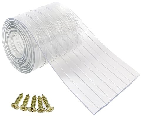 Ezcasch Dog Door Replacement Flap 8'' x 8' Clear PVC Doggie Flaps Customizable Plastic Vinyl Strips Thermal Insulation Thickness 0.08 in with Screws for DIY Doggie or Cat House