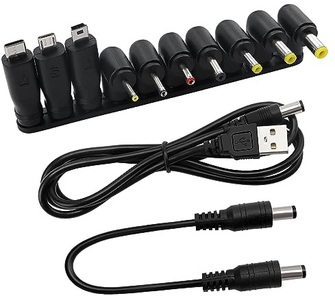 10 Typ Universell DC-Strömadapter, KUOQIY 5.5x2.1 mm Rätvinklig DC-Pluggadapter med 2 Stycken Kabel, för Fläktar, Routrar, Skrivbordslampor, Datorer