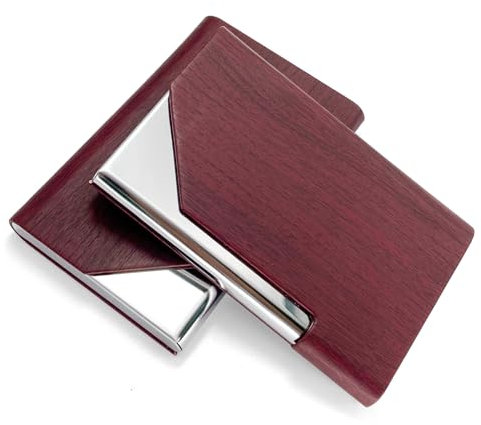 2 Stück Slim Visitenkartenetui Edelstahl,PU-Hülle,Kartenhalter für Damen Herren,Fasst 25 Karten (Rötliches)