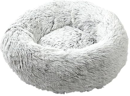 Zoomlie Hundebett, abnehmbar, waschbar, lang, Plüsch, rund, rutschfest, super flauschig, weich, 70 cm, Hellgrau