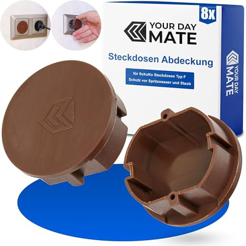 Steckdosen Abdeckung, 8 Stück, in Braun, Steckdosenschutz vor Staub, Spritzwasser, für SchuKo Buchse Typ F, Deckel Kappe für Steckdosenleiste, Mehrfachsteckdose, Kabeltrommel, Küche, Werkstatt, Hotel