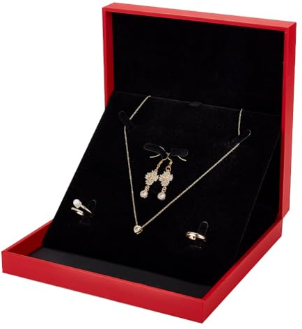 OLYCRAFT Smyckesset och smyckeskrin, PU-läder, hänge, halsband, presentförpackning, kvadratisk, sammet, röd, för bröllop, smyckesförvaring, hållare för kvinnor